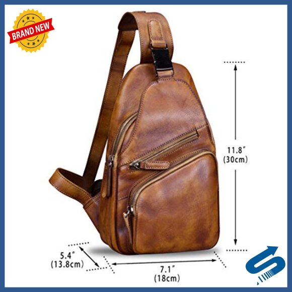 Genuine Leather Sling Backpack Crossbody Daypack 7 Pockets Water Resistant main image 3